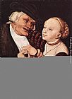 Portrait of a Young Man (detail) Paintings - Old Man and Young Woman by Lucas Cranach the Elder